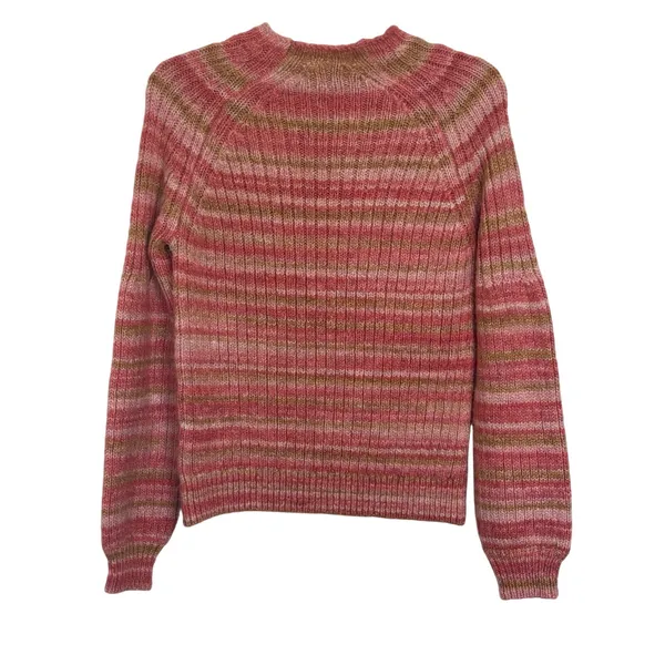 Anthropologie t.la Pink Drea Pullover Sweater XS Striped Mock Neck Boho Fuzzy - Image 2