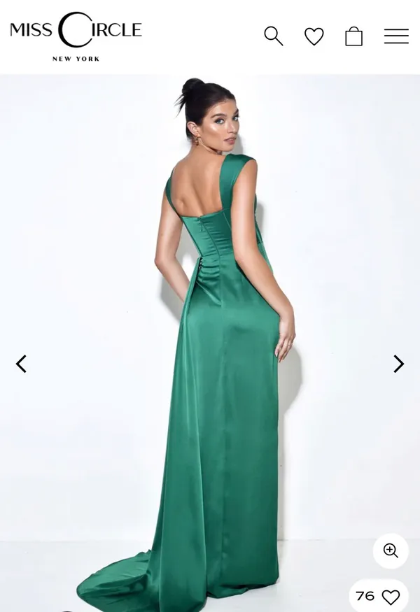 Miss Circle Green High Slit Corset Satin Gown - Image 3