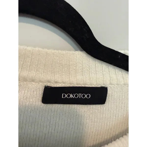 Dokotoo Womens White Oversized Knit Sweater Crew Neck Pocket Raw Hem Small - Image 2