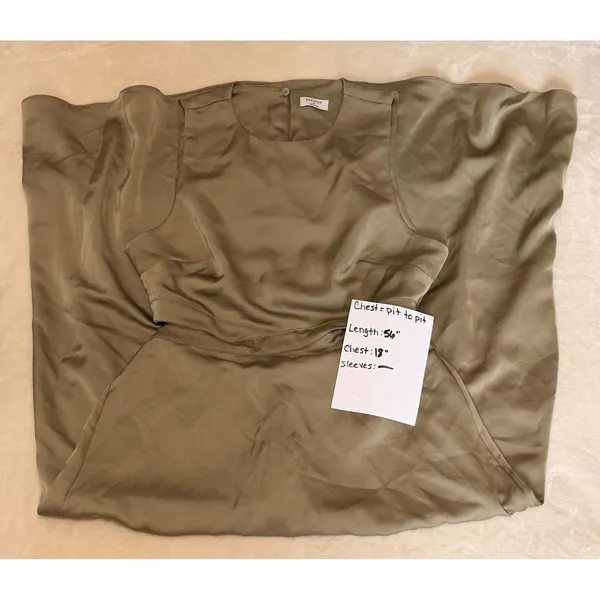 Aritzia Babaton Cella Satin NWOT Linen Blend Cutout Maxi Dress Open Back M Olive - Image 6