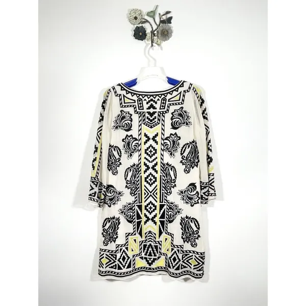 Alice + Olivia Woman's Lowell Embroidered Shift Mini Dress Size XS Ivory Black - Image 7