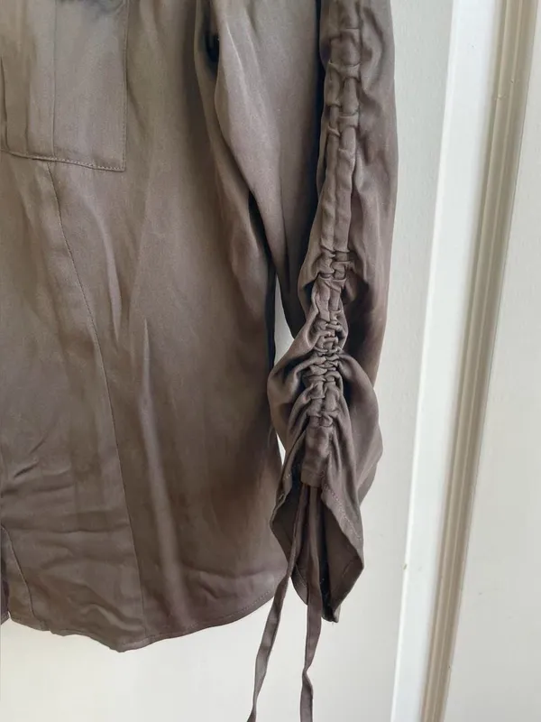 Vintage Y2K Ann Taylor Silk Spandex Button Down Shirt Size 0 XS Ruched Military - Image 2