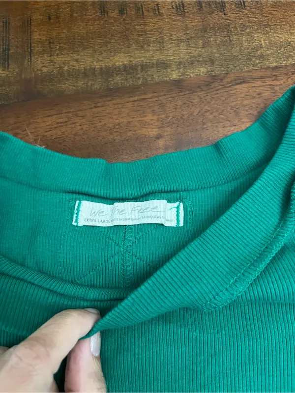 Free People Green Ribbed Tank Top XL Sleeveless Stretch Cotton Basic - Image 4