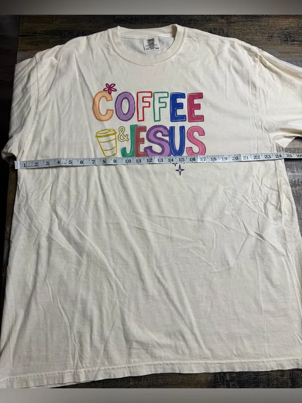 Comfort Colors Cream Tee with Multicolor "Coffee & Jesus" Graphic - Image 5