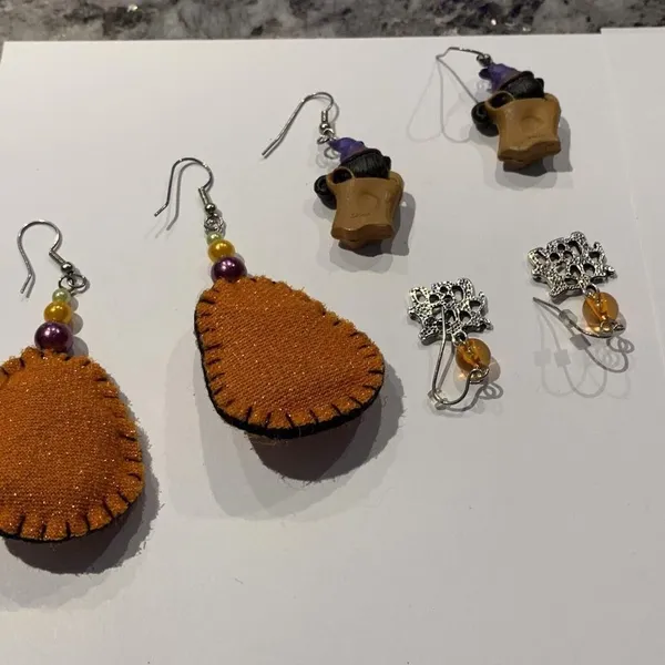 Lot Of 3 Costume Earrings Pierced Halloween Dangle Trick Or Treat / Pumpkin - Image 10