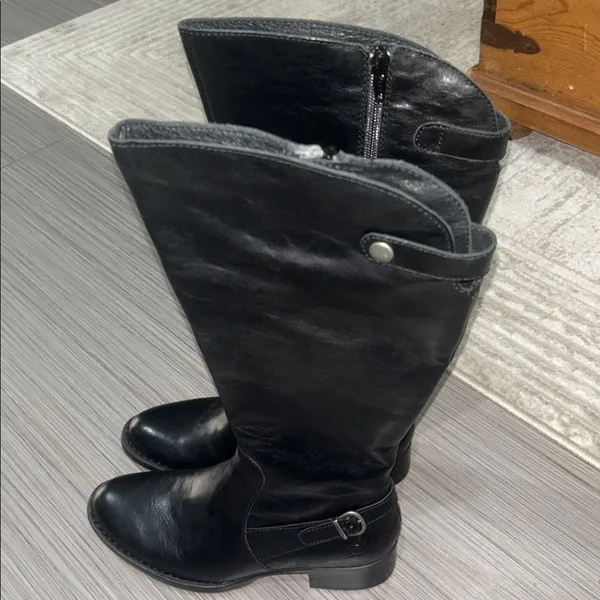 Born Black Leather Knee High Riding Boots Buckle Side Zip Women’s 6.5 - Image 4