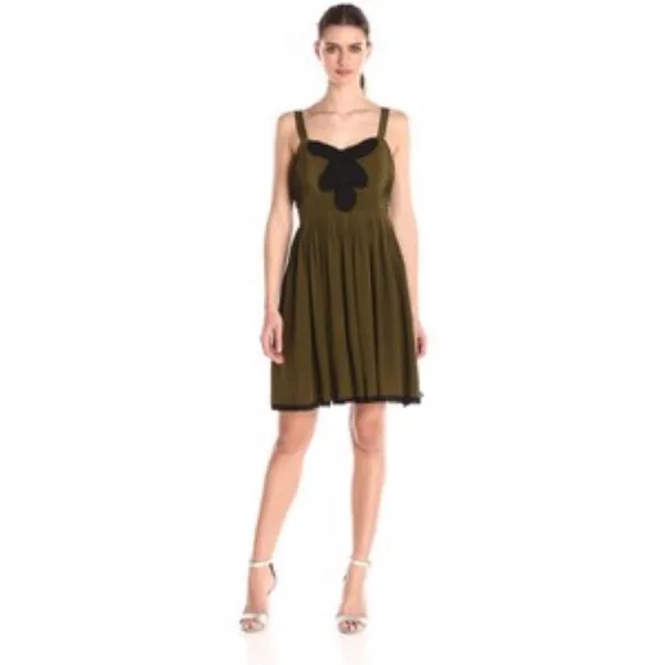 Project Alabama Olive Silk Pleated Dress – Size 6 Black Lace Bodice | Silk - Image 6