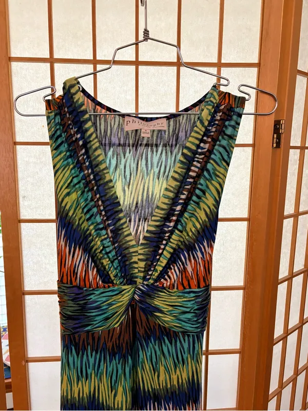 Philosophy Vibrant Multicolor Chevron-Print Bohemian Maxi Dress Small - Image 3