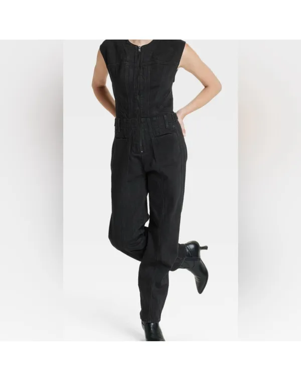 Universal Thread Black Denim Jumpsuit Size 8 - Image 2