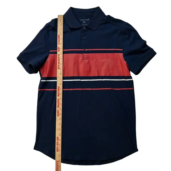 Five Four Darnell Shirt Short Sleeve Polo Medium Navy Blue Red Stripe Cotton Golf - Image 5