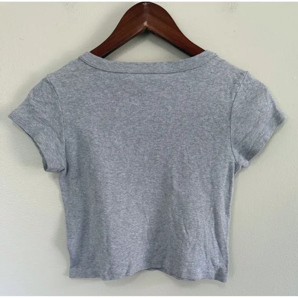 John Galt Brandy Melville Grey Heathered Baby Tee Short Sleeve Crop Top One Size - Image 2