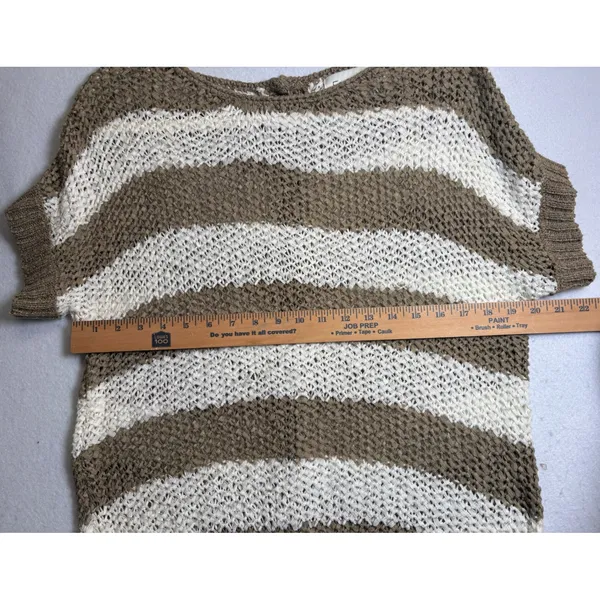 Forever 21 Women Brown White Striped Open Knit Button Back Sweater Medium - Image 8