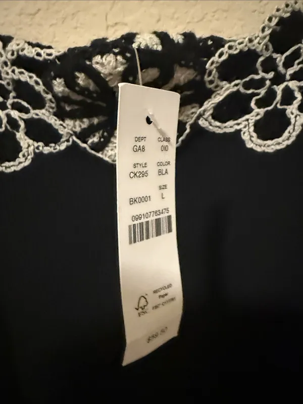 J. Crew Black Camisole with White Lace Floral Trim nwt large - Image 4