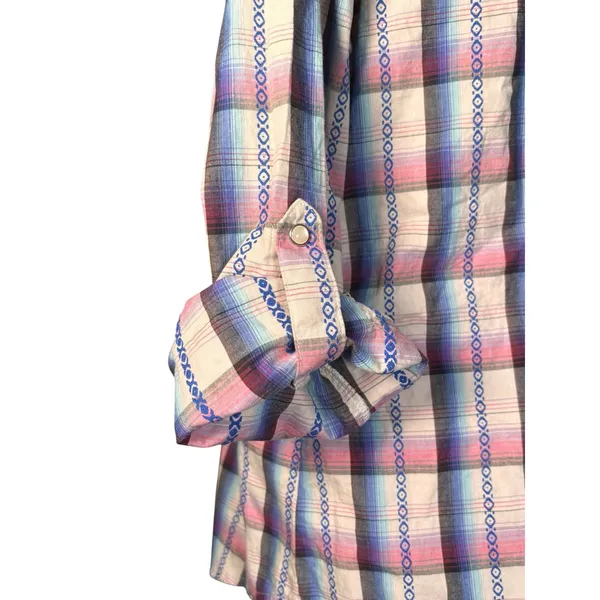 Vintage Y2K Wrangler Western Pearl Snap Pink Plaid Shirt Boho‎ Cowgirl Rustic - Image 5