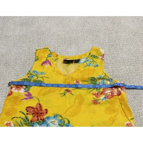 Indian Tropical Fashion Yellow Floral Beaded Sequin Rayon Sundress V-Neck M - Image 6