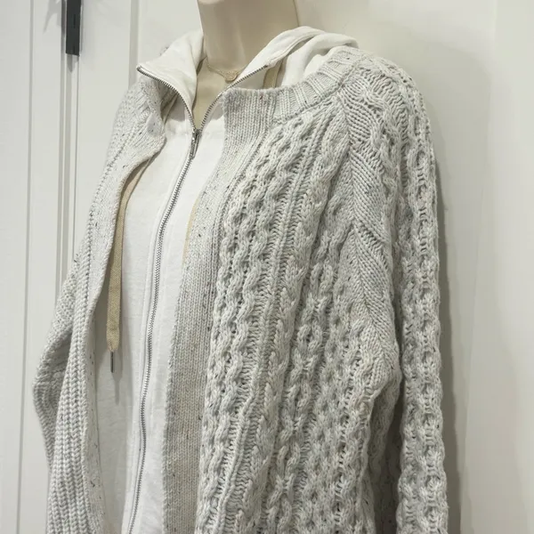 POL Cable Knit Sweater Zip Cardigan Small Oversized Layered Gray Coastal Boho - Image 10