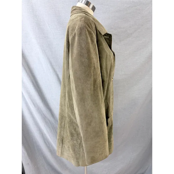 J. Jill Womens Olive Green 100% Calfsuede Leather Satin Lined‎ Car Coat Size M - Image 12