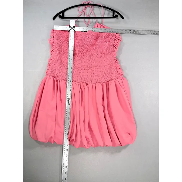 Lucy Paris Pink Ruched Bubble Hem Mini Dress Halter Detachable Flower XL - Image 7