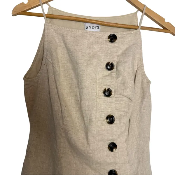 SNDYS Revolve Allegra Cream Natural Linen Button Front Fitted Mini Dress Small - Image 4