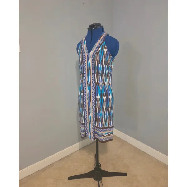 NWOT Michael Kors Blue, Brown & White Printed Midi Dress S / US 4-6 - Image 5