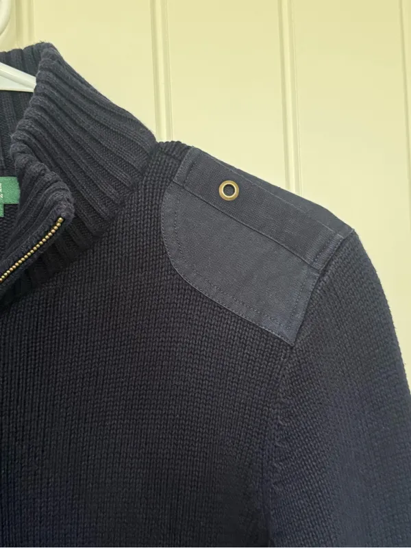 Lauren Ralph Lauren Navy Cotton Full Zip Military‎ Sweater Jacket L - Image 3