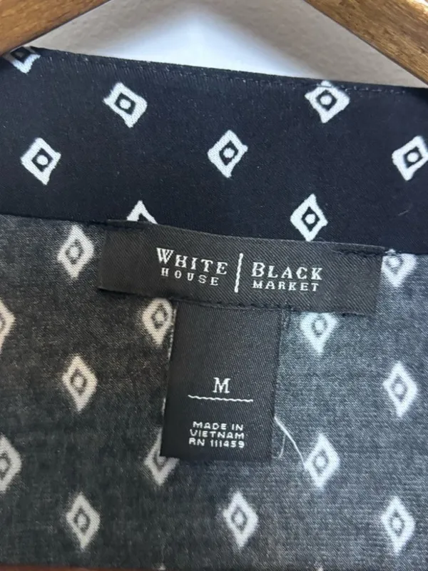 White House Black Market Black White Diamond Geometric Print Ruffle Tiered Dress - Image 6