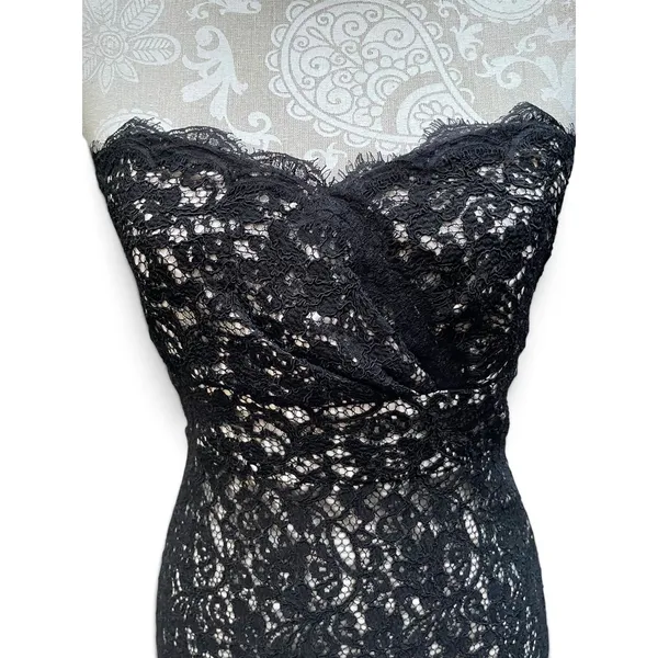White House Black Market Black Lace Dress Strapless Cocktail Formal Sz 4 Small - Image 7
