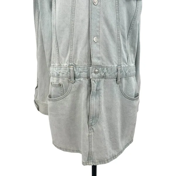 Zara Denim Short Mini Dress Light Wash Blue Long Sleeves Coverall Size Large‎ - Image 5
