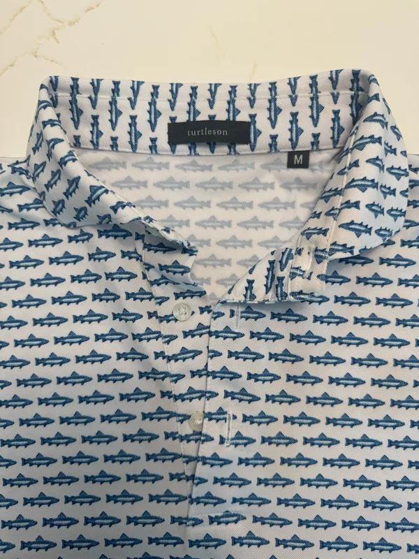 Turtleson Men's Blue Fish-Print Polo Shirt - Image 4