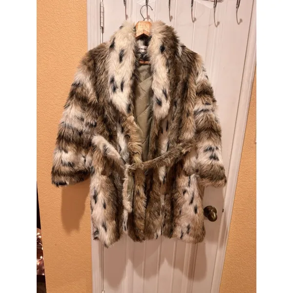 In Wear Faux Fur Coat Jacket Removable Hood Fuzzy No Size - Image 3