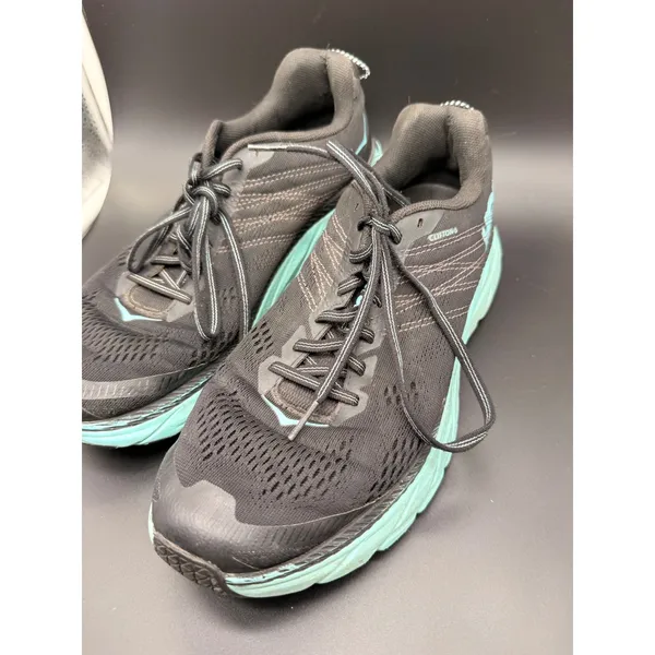 Hoka One One Clifton 4 Running Shoes Womens 8.5 Black Cyan Mesh Athletic Sneaker - Image 4