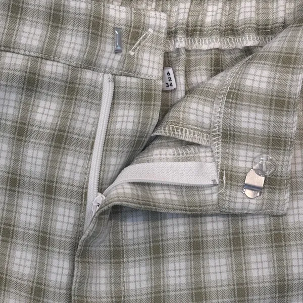 Princess Polly Plaid Wide Leg Pants Sage Green White High Waisted Side Slit Sz 2 - Image 5