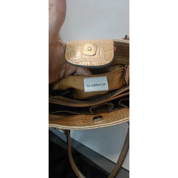 Vintage Liz Claiborne Tan Faux leather Croc shulder bag - Image 12