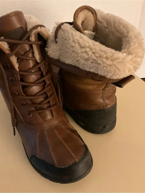 UGG Women's Brown Leather & Suede Butte Lace-Up Insulated Boots US 8 - Image 7