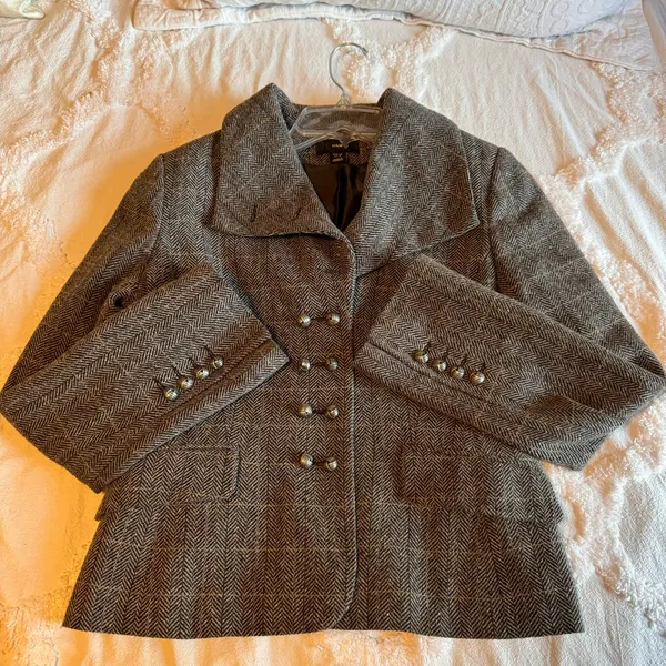 Womens Blazer Size US 8 EU 38 Gray Herringbone H&M Wool‎ Blend Jacket - Image 15