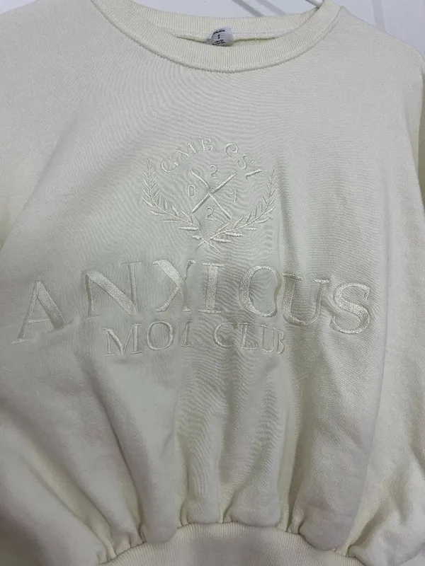 Good Morning Baby Anxious Mom Club Medium Cream Sweatshirt Shorts Lounge Set - Image 6