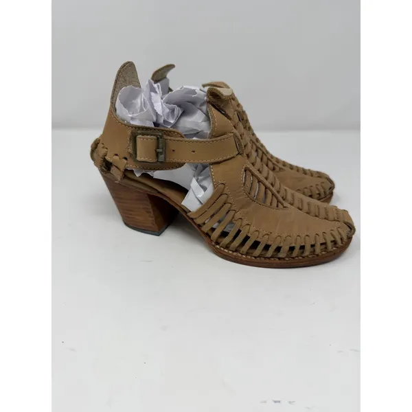 Freebird Poisn Huarache Bootie Sandals Tan Leather Woven Block Heel Womens 9 - Image 3