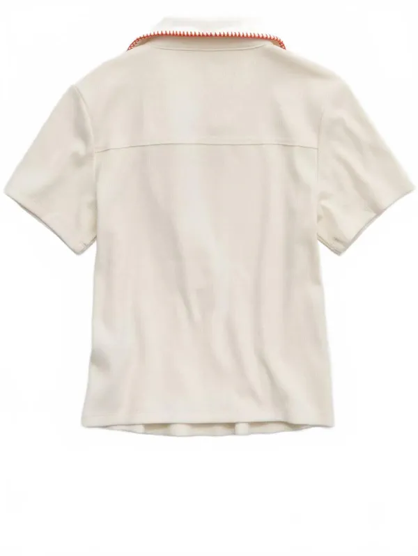 AE Aerie Cropped Polo T-Shirt American Eagle Black NWT Natural Size Medium - Image 5