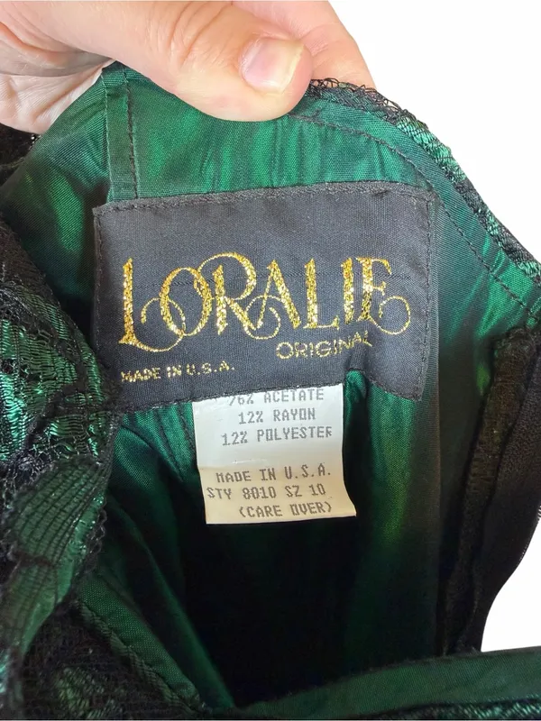 Lorelie Vintage Emerald Lace Tulle Bow Prom Dress Romantic Gothic Ethereal Sz 10 - Image 4