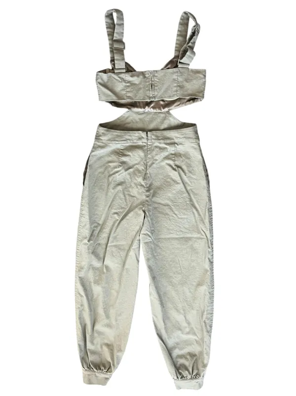 Majorelle Revolve Ameera Linen Cotton Structured Bodice Jumpsuit Taupe Green - Image 6