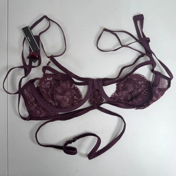 Vera Large Cage Bralette Plum Purple Lace Strappy Adjustable 30018 New Sexy Edgy - Image 6