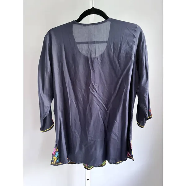 Boho Embroidered Floral Tunic Dress Navy Rose Mexican Style Sz M - Image 8