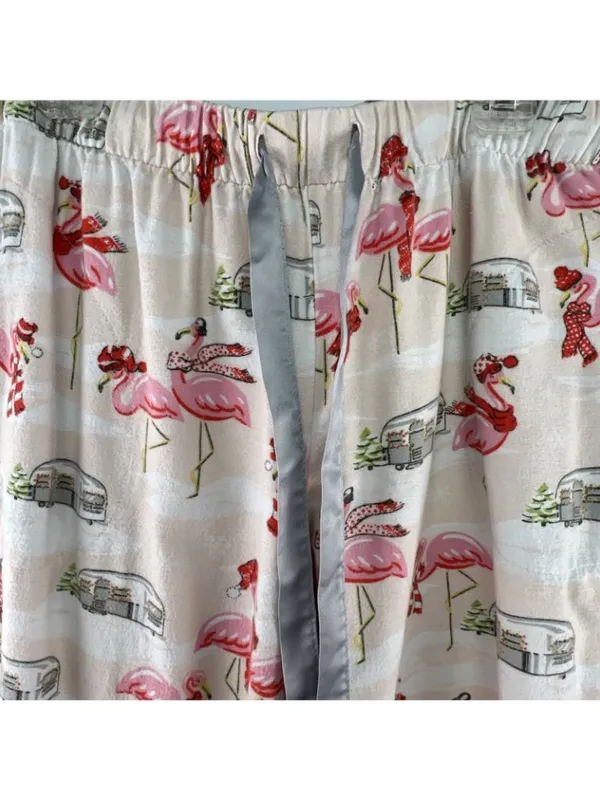Nick and Nora Sz Small Pajama Set Womens Pink Drawstring Pockets Camper Flamingo - Image 3