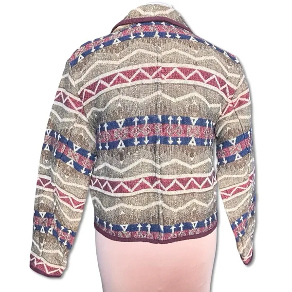 90s Southwestern Tapestry Jacket‎ Medium Cotton Cropped Boho Cowgirl Western - Image 4
