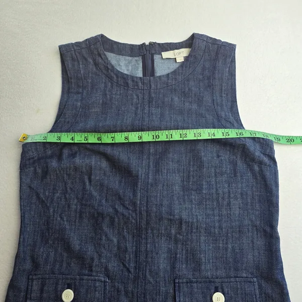 LOFT 31Y Womens Blue Denim Sleeveless‎ Shift Dress Round Neck Pockets Size 6 - Image 6
