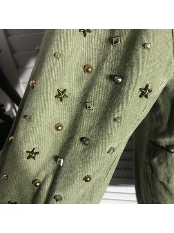 Zara green jacket cargo parka edgy studs relaxed snap boho rocker grunge punk 12 - Image 11