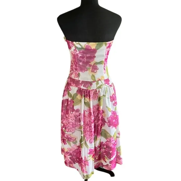 Tessuto Pink Floral Strapless Fit & Flare Dress Size 8 Wedding Guest Dress - Image 5