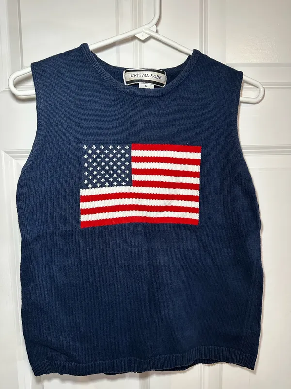 Vintage American Flag Sweater Blue Size M - Image 2