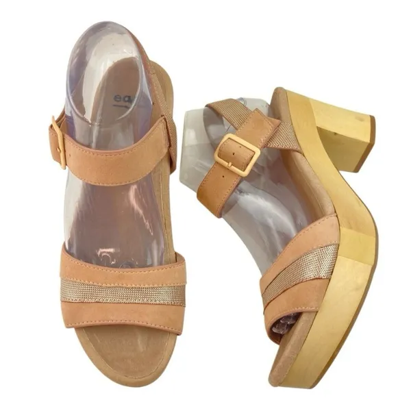 Earth Chunky Platform Sandals Womens 9M Dusty Pink Wood Heel Hippie Festival - Image 3
