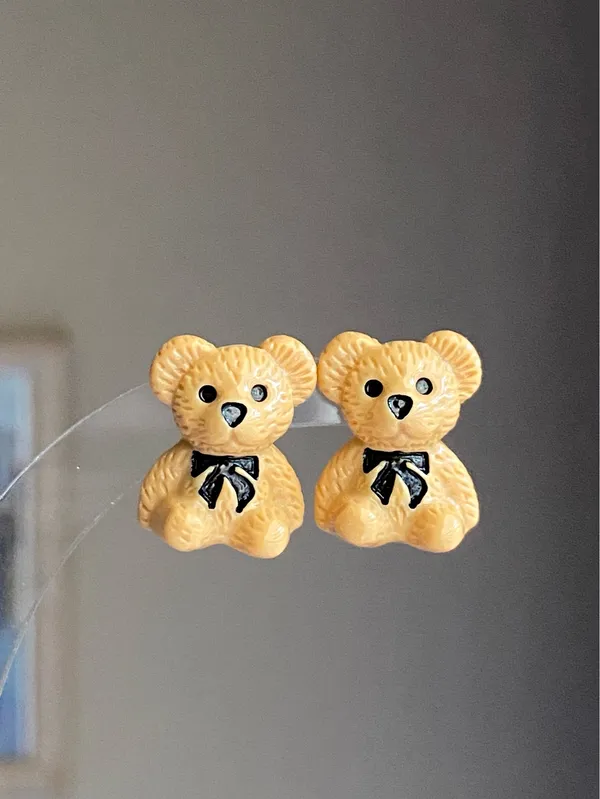 Handmade Kawaii teddy bear y2k fairy 2WAY studs & dangle earrings🧸🌟 - Image 3